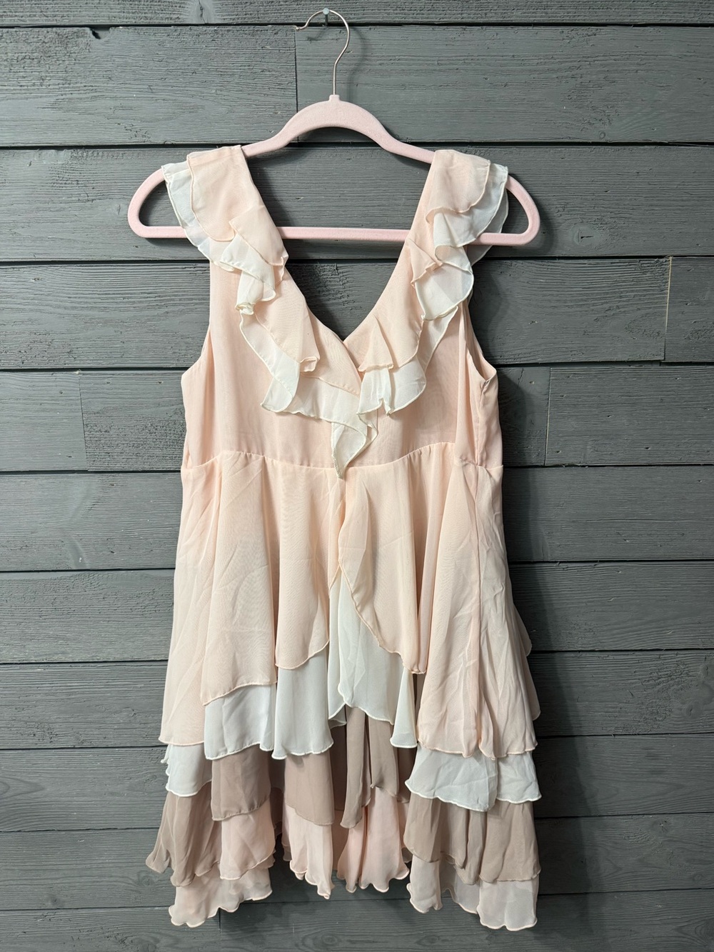 H&M Pink Peach Cream Beige Ruffle Mini Dress Sz 10 Summer Fest Concert Party - Picture 3 of 9